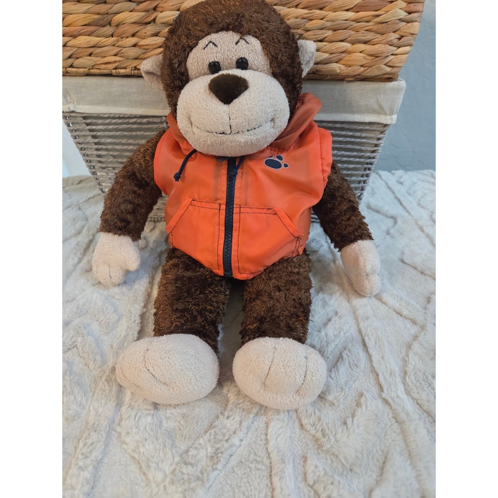Build-A-Bear Workshop Brown Monkey Plush with Orange Hooded Zip Up Vest